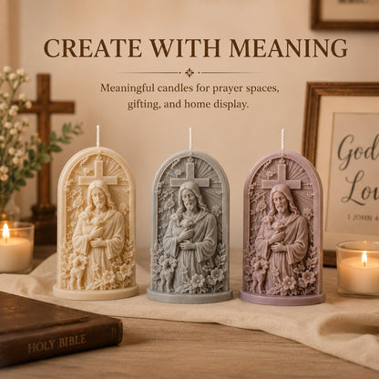 ✝️Good Shepherd Jesus 3D Candle Mold Set | Sculpted Cross, Lamb & Floral Relief for Faith-Inspired Handmade Candles 🕯️✨