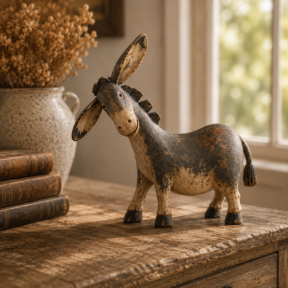 Vintage distressed farmhouse donkey statue