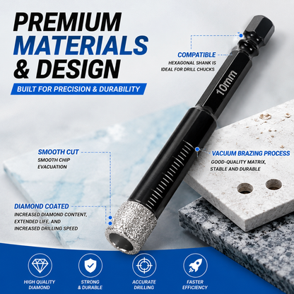🛠️6 Pcs Diamond Drill Bits Set, 1/4 5/6 3/8 1/2 Inch Brazed Diamond Drill Bits for Precision Drilling in Tile Ceramic Glass Granite Marble Masonry