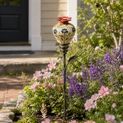 Vintage Hummingbird Feeder 🌺🐦 – Decorative Garden Pole