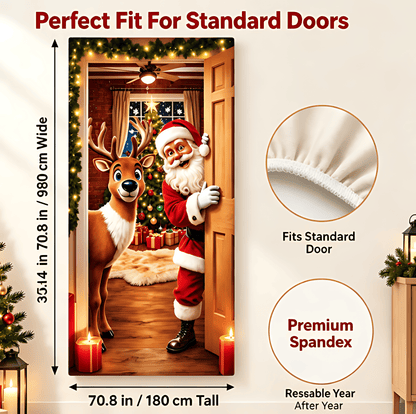 Santa Christmas Door Cover with Elastic Edges | Reusable Holiday Decor
