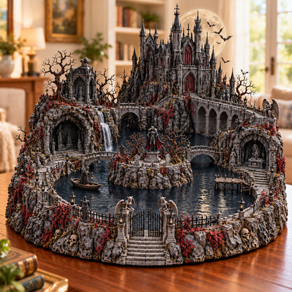 🔥 LAST DAY 49% OFF 🔥Crimson Moon Haunted Castle – Lighted Gothic Halloween Village🦇