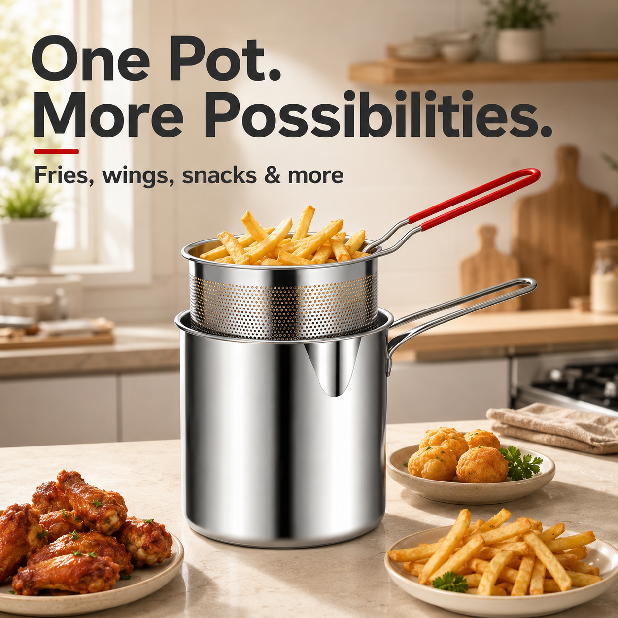 🔥Last Day 50% OFF - 🍟 Personal Mini Deep Fryer Set – Stainless Steel Pot with Lift-Out Draining Basket & Food Tongs