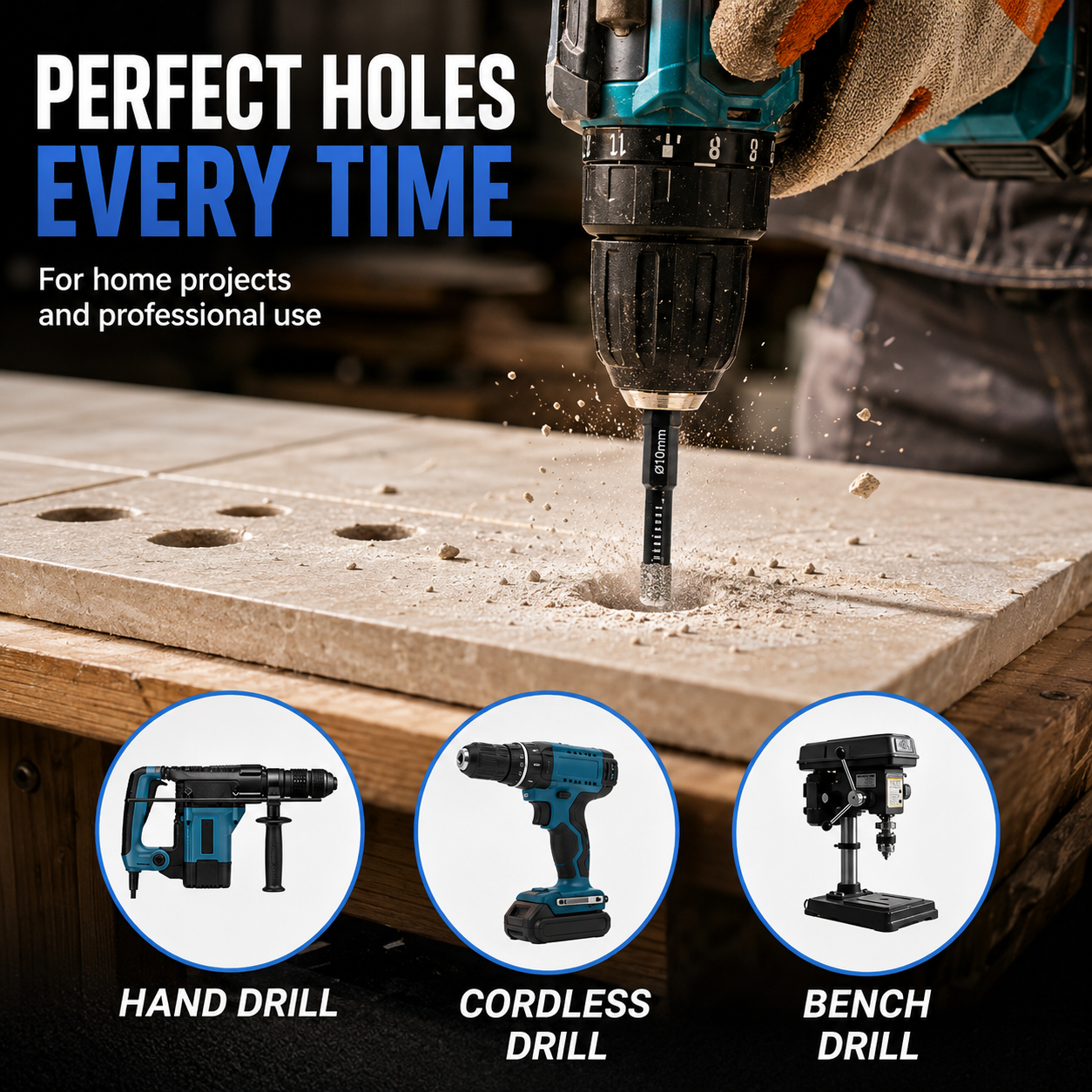 🛠️6 Pcs Diamond Drill Bits Set, 1/4 5/6 3/8 1/2 Inch Brazed Diamond Drill Bits for Precision Drilling in Tile Ceramic Glass Granite Marble Masonry
