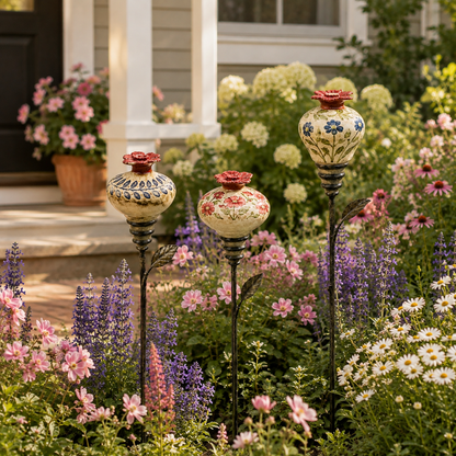 Vintage Hummingbird Feeder 🌺🐦 – Decorative Garden Pole