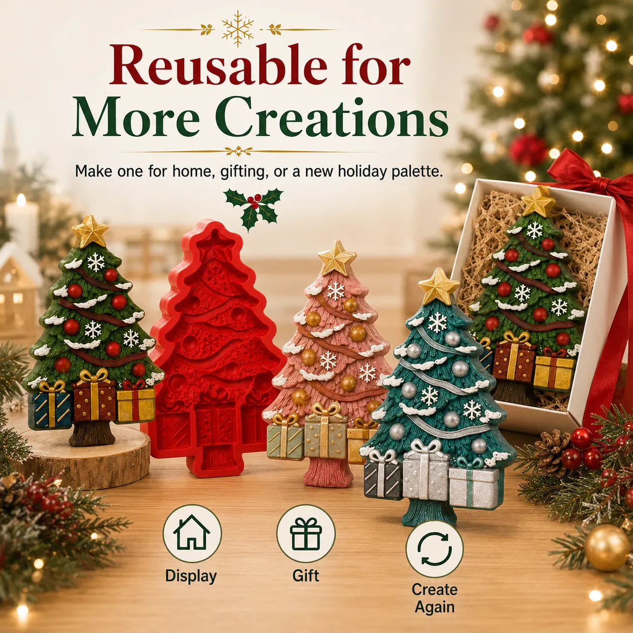 ⏳ Last Day 49% OFF – 🎄Reusable Christmas Tree DIY Casting Mold | Detailed Dimensional Design with Star, Layered Branches, Ornaments, Snowflakes & Gift Box Accents ✨