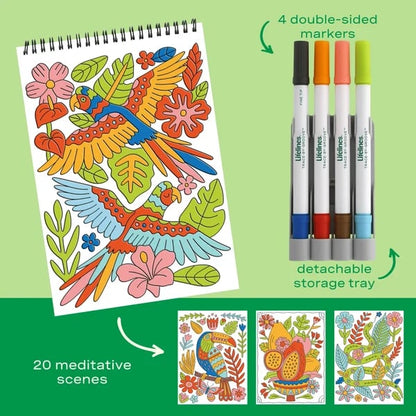 🌿Trace-By-Groove Jungle Oasis – Guided Flow Art Coloring Pad with Double-Sided Markers🎨