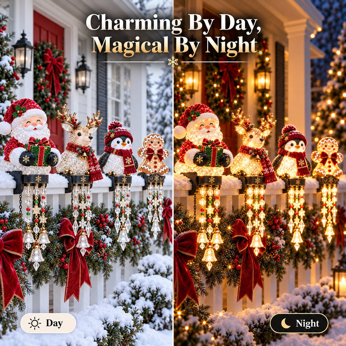 🎄 Christmas Porch Railing Lights – 4 Festive Character Designs