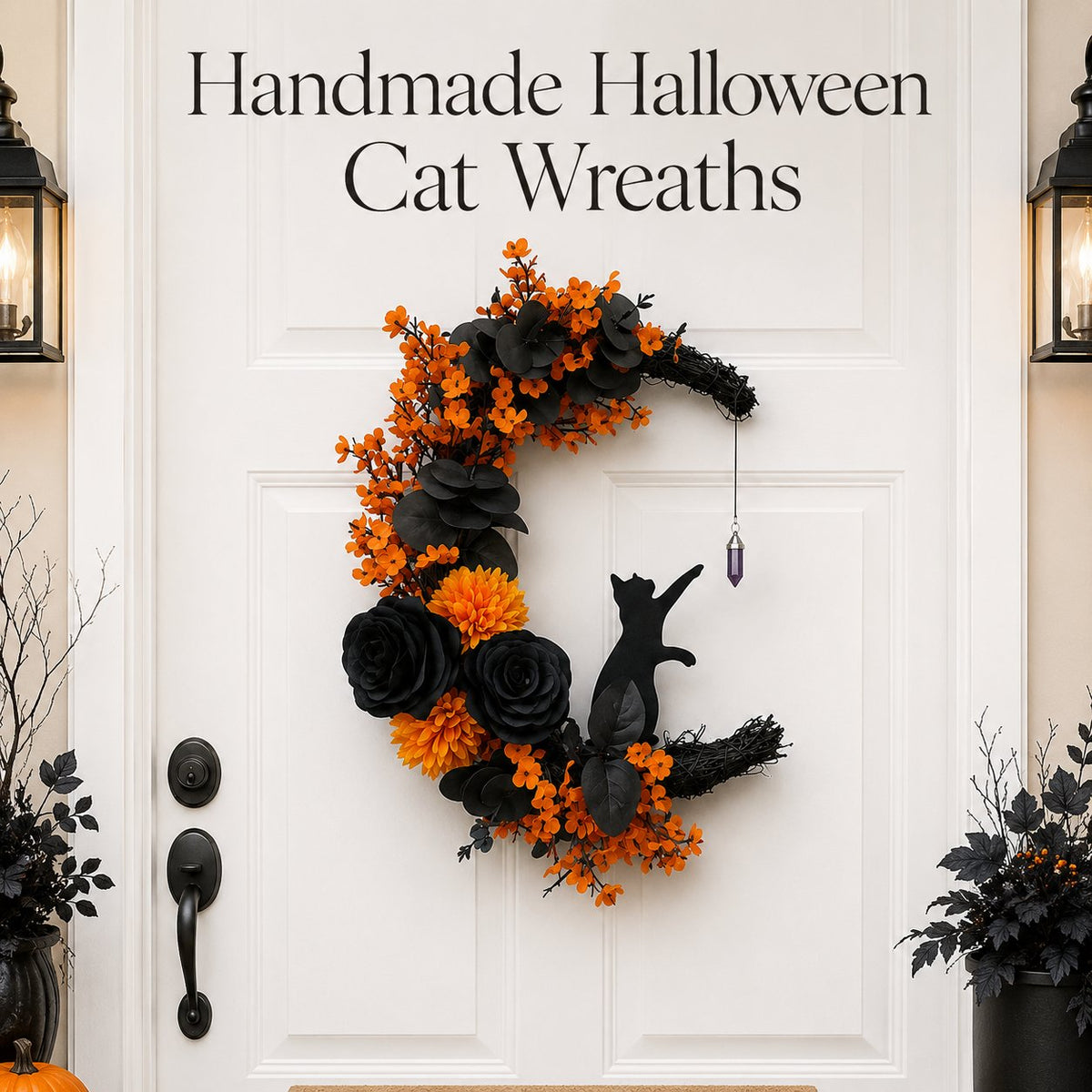🔥Last Day 49% OFF - 🐈‍⬛🌙Handmade Halloween Cat Wreath
