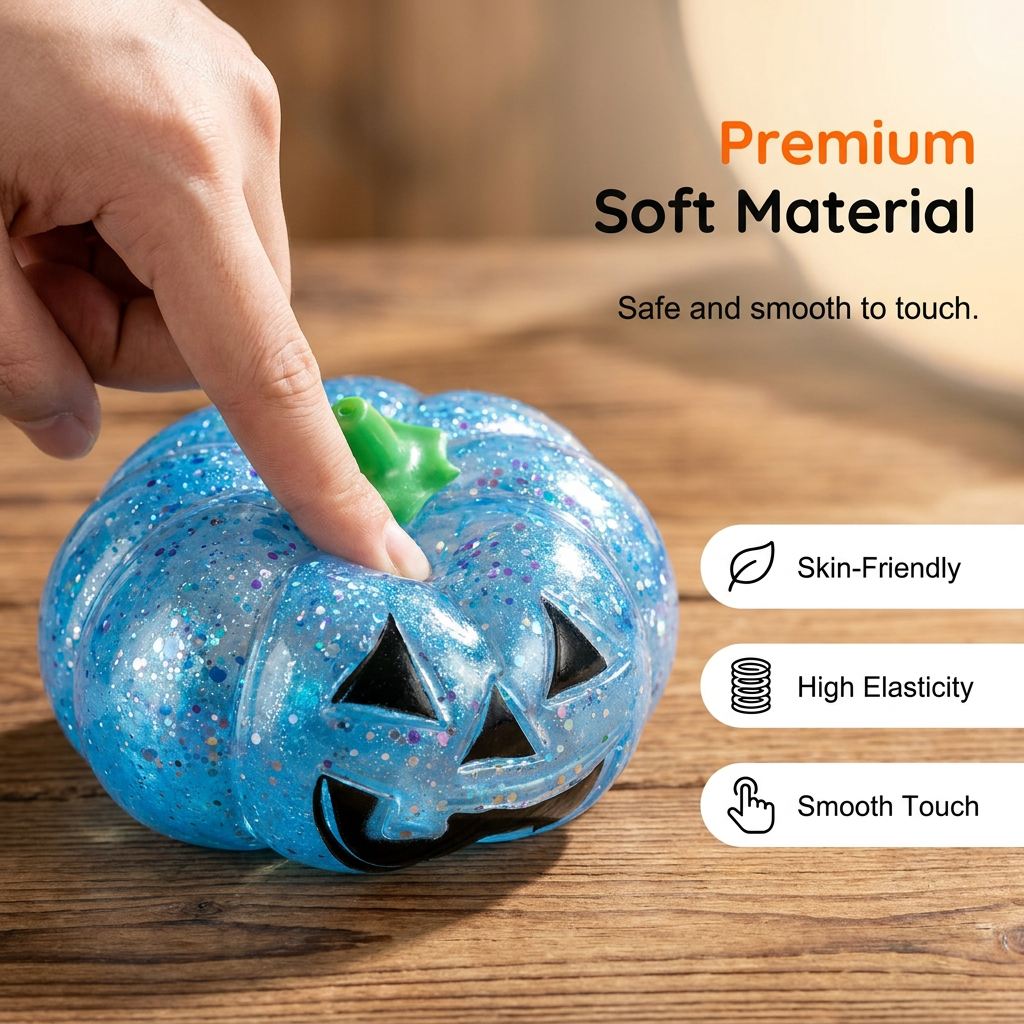 🎃 Halloween Pumpkin Squishy Toy, Slow Rebound Pinch Stress Relief Fidget Ball