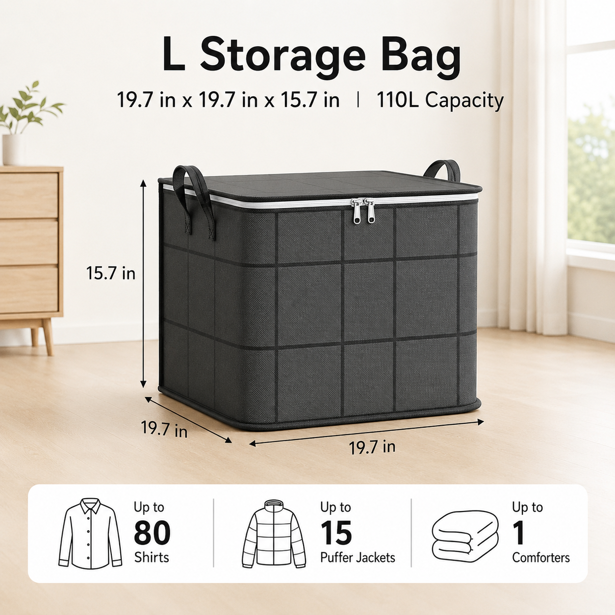 🔥Spacious Moving & Storage Bin Zippered Fabric Organizer