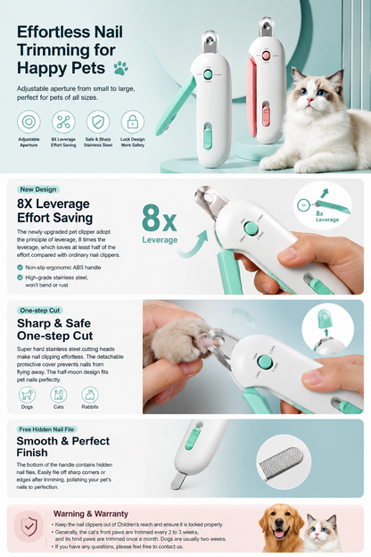 Cat Nail Clipper with 4-Size Adjustable Trimming Hole & Hidden Nail File