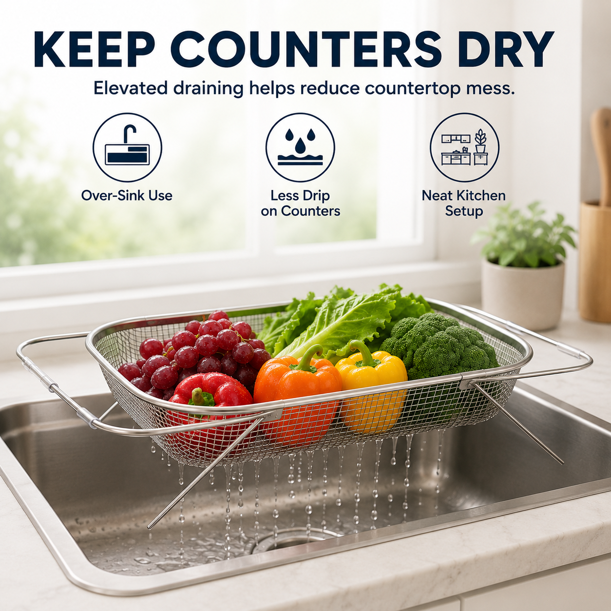 🍽️Summer Limited-Time 50% OFF 🧺 Stainless Steel Adjustable Over-the-Sink Drainer Basket