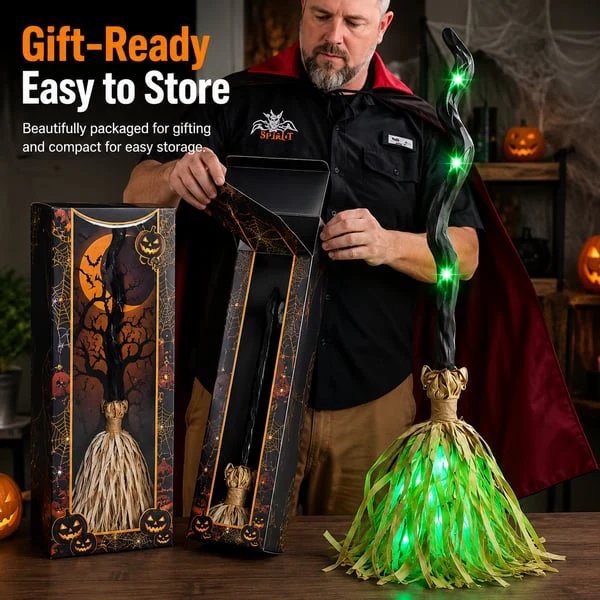 🧙‍♀️🧹Animated Moving Witch Broom with Light & Sound