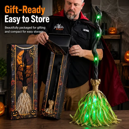 🧙‍♀️🧹Animated Moving Witch Broom with Light & Sound