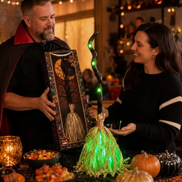 🧙‍♀️🧹Animated Moving Witch Broom with Light & Sound