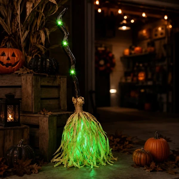 🧙‍♀️🧹Animated Moving Witch Broom with Light & Sound