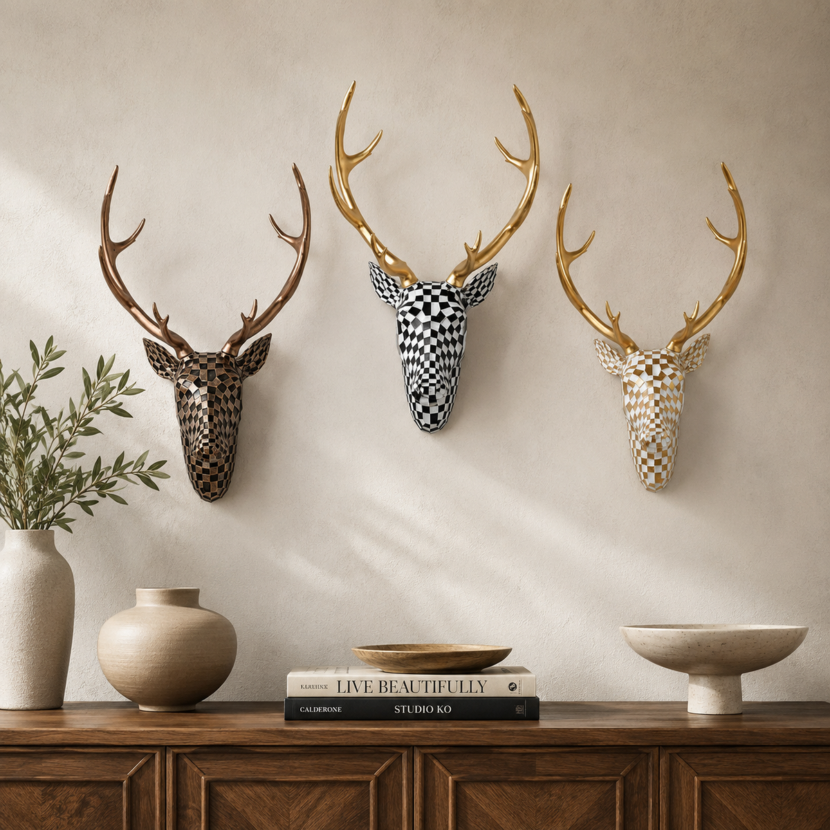 Modern Mosaic Deer Head Wall Sculpture collection in contemporary interior