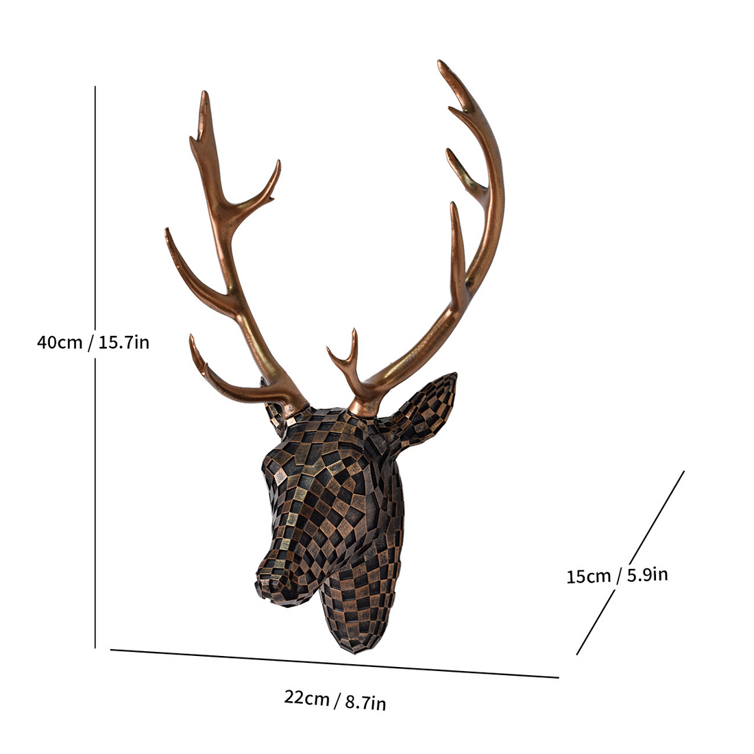 Modern Mosaic Deer Head Wall Sculpture size diagram
