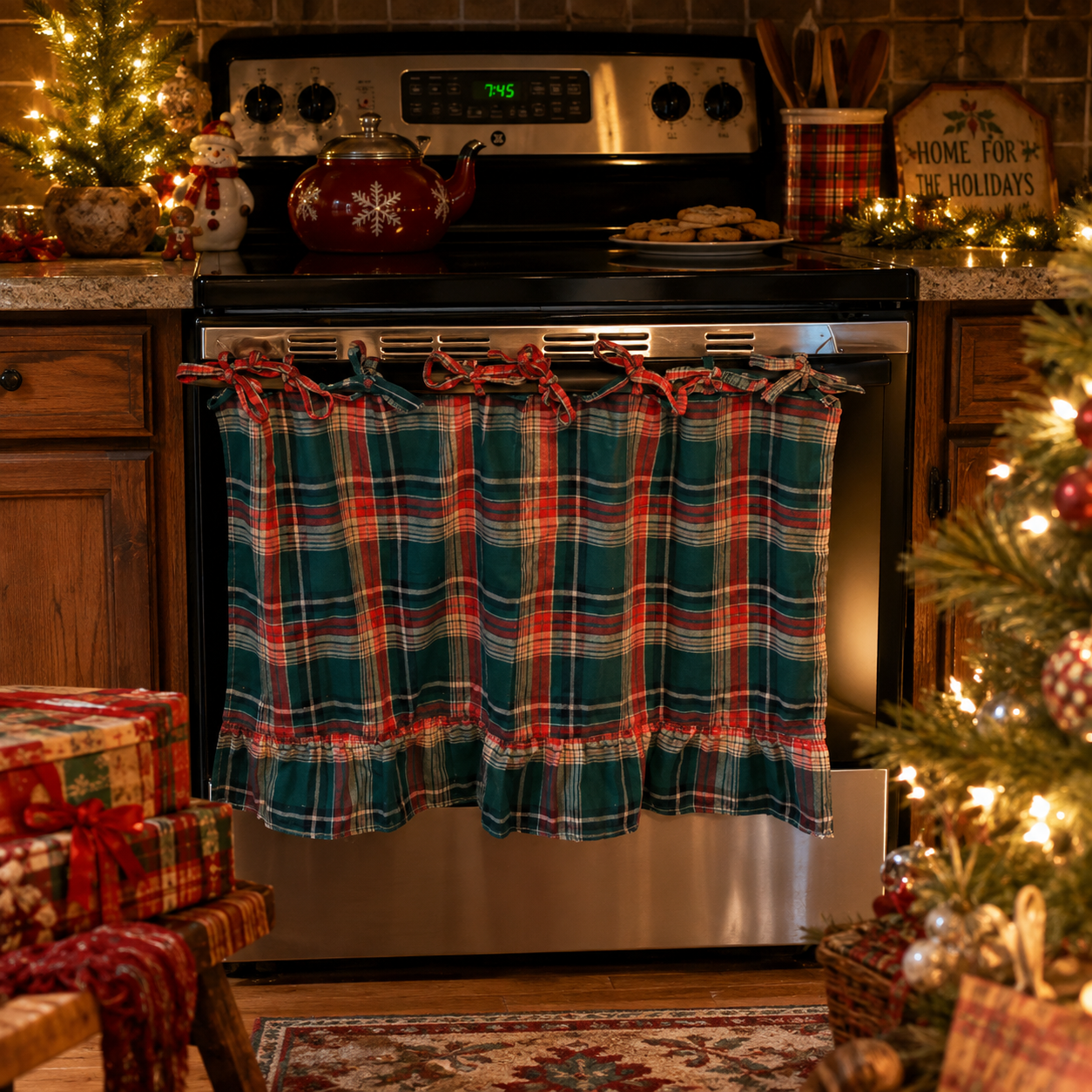 Farmhouse Gingham Stove Curtain 🏡✨ – Ruffled Kitchen Decor