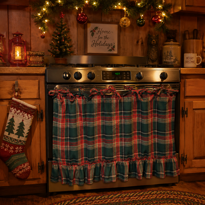 Farmhouse Gingham Stove Curtain 🏡✨ – Ruffled Kitchen Decor