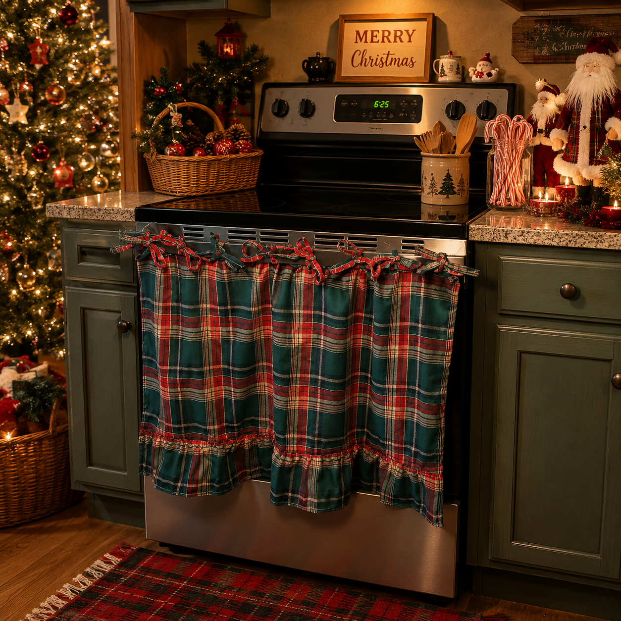 Farmhouse Gingham Stove Curtain 🏡✨ – Ruffled Kitchen Decor