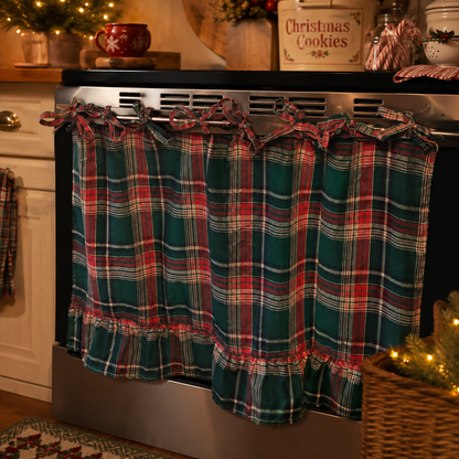 Farmhouse Gingham Stove Curtain 🏡✨ – Ruffled Kitchen Decor