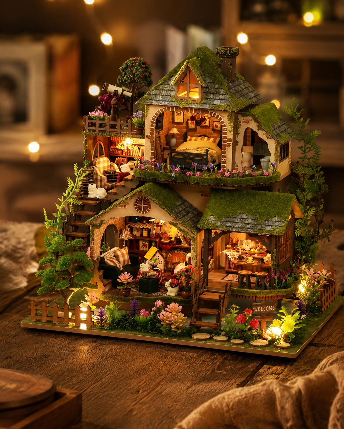 Enchanted Woodland Cottage 🏡✨ – Handcrafted-Style Fairy Garden Decor