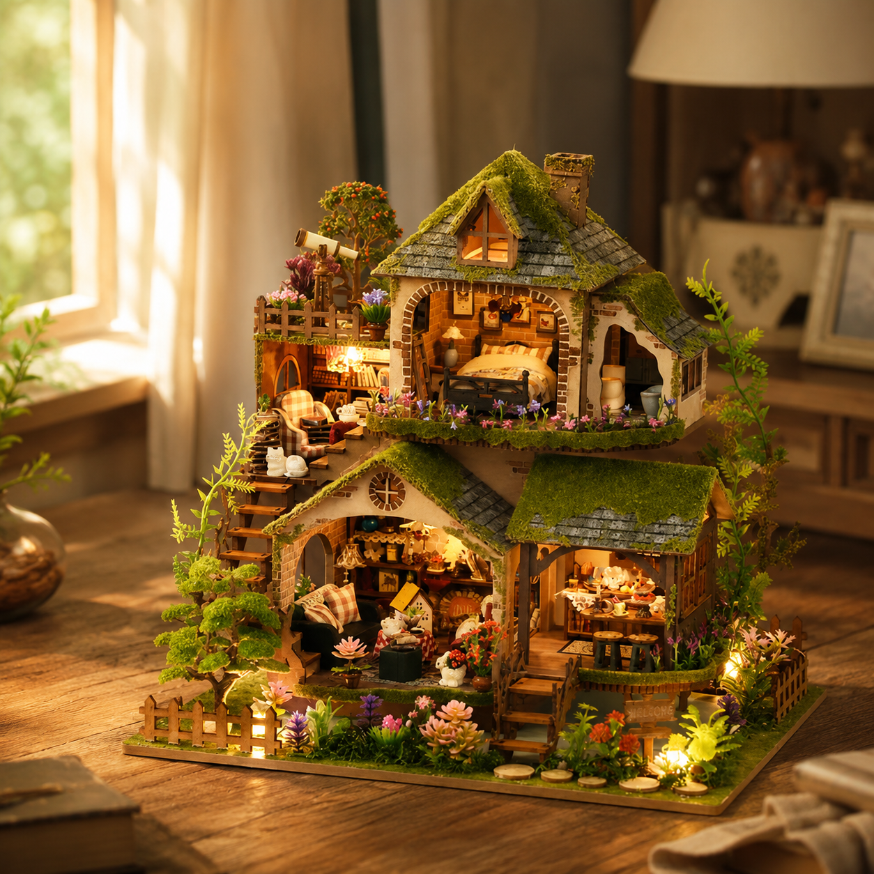 Enchanted Woodland Cottage 🏡✨ – Handcrafted-Style Fairy Garden Decor