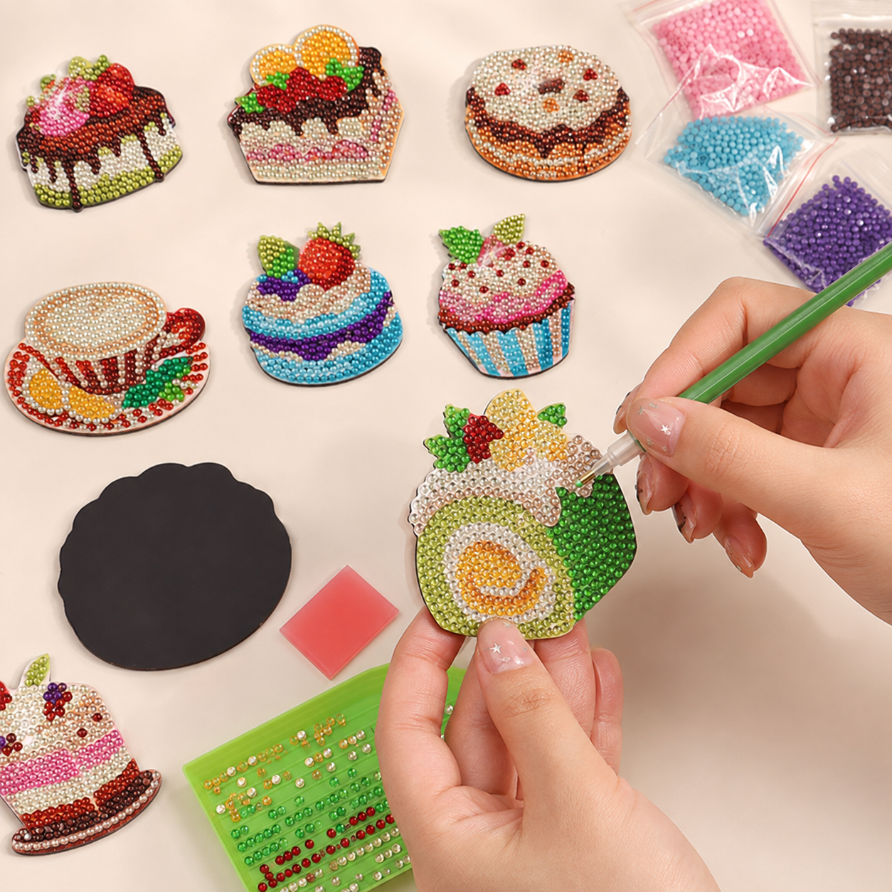 8PCS DIY Diamond Art Fridge Magnets 🎨💎 – Creative Kitchen Craft Kit