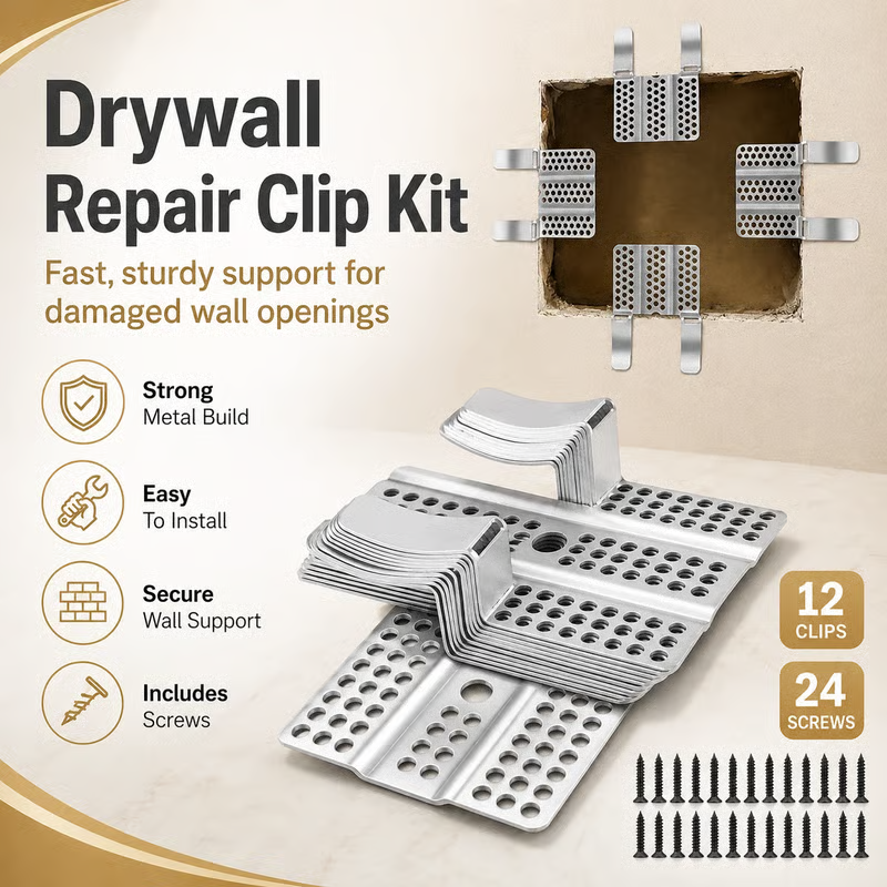 Drywall Repair Clip Kit with 12 metal clips and 24 screws