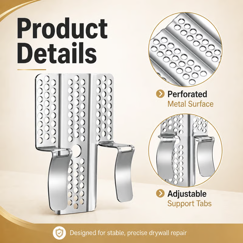 Perforated metal drywall repair clips with adjustable support tabs