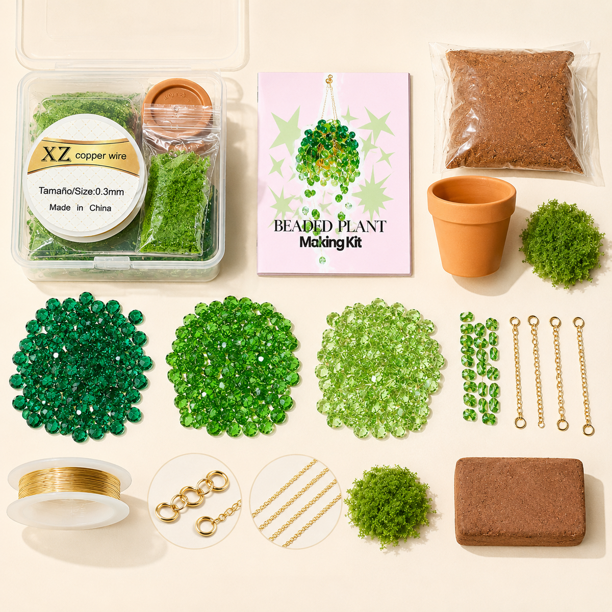 Beaded plant suncatcher DIY kit components
