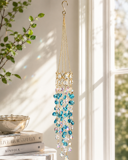 Crystal Flower Suncatcher 🌸✨ – Handmade Window Hanging with Silver Floral Design