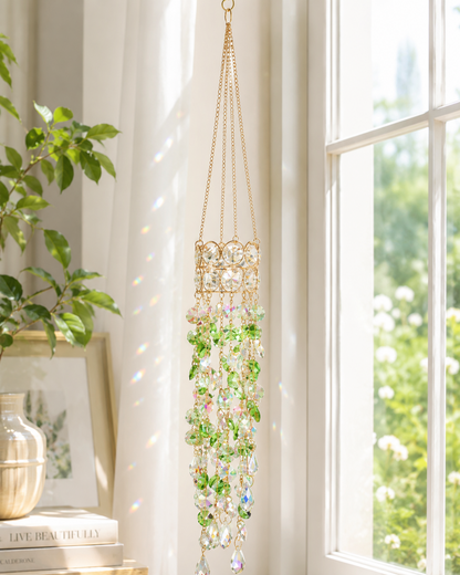 Crystal Flower Suncatcher 🌸✨ – Handmade Window Hanging with Silver Floral Design