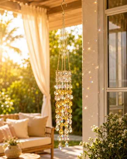 Crystal Flower Suncatcher 🌸✨ – Handmade Window Hanging with Silver Floral Design