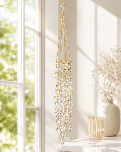 Crystal Flower Suncatcher 🌸✨ – Handmade Window Hanging with Silver Floral Design