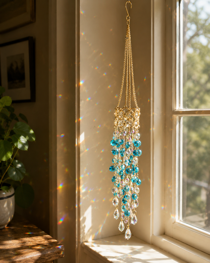 Crystal Flower Suncatcher 🌸✨ – Handmade Window Hanging with Silver Floral Design