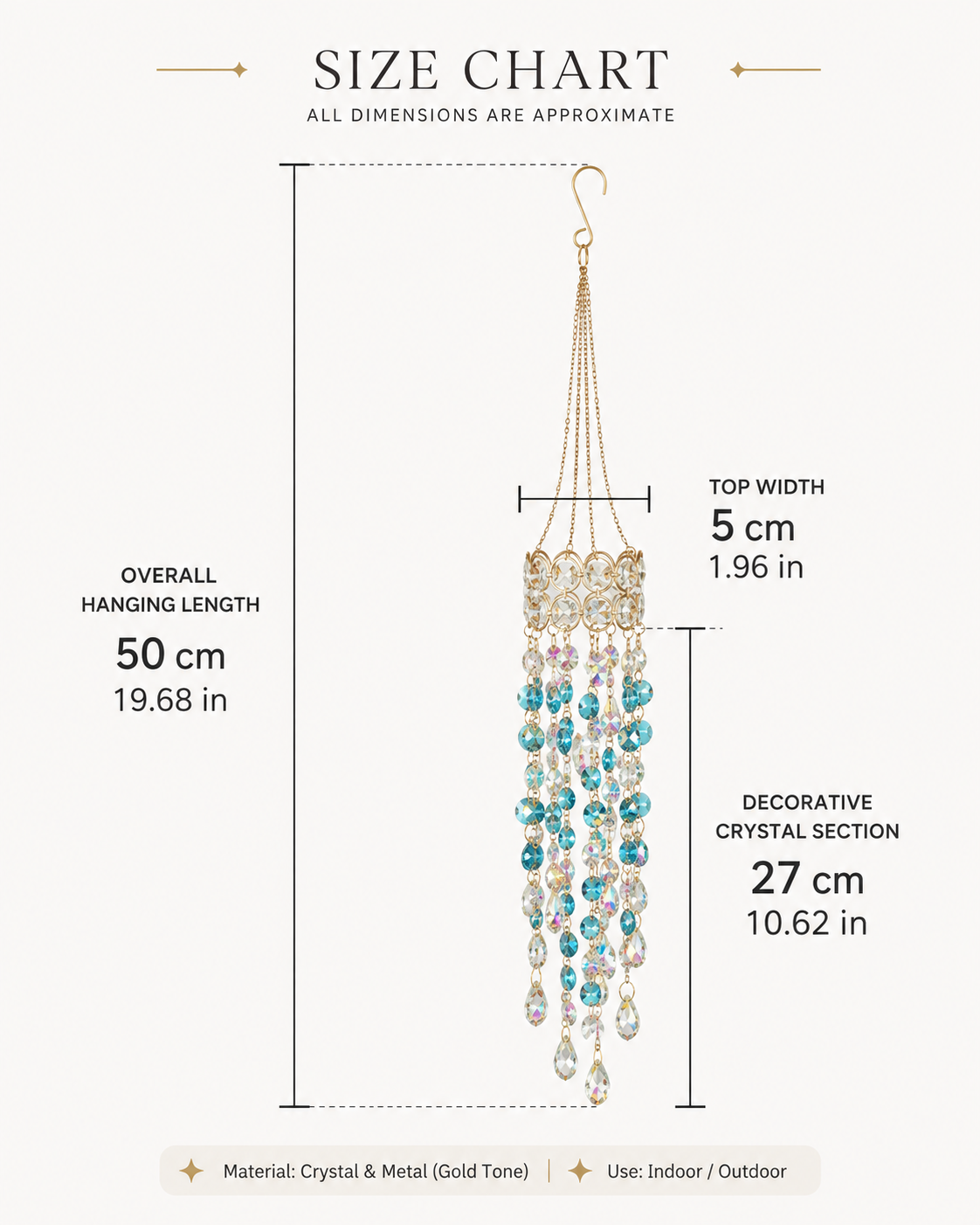 Crystal flower suncatcher size chart