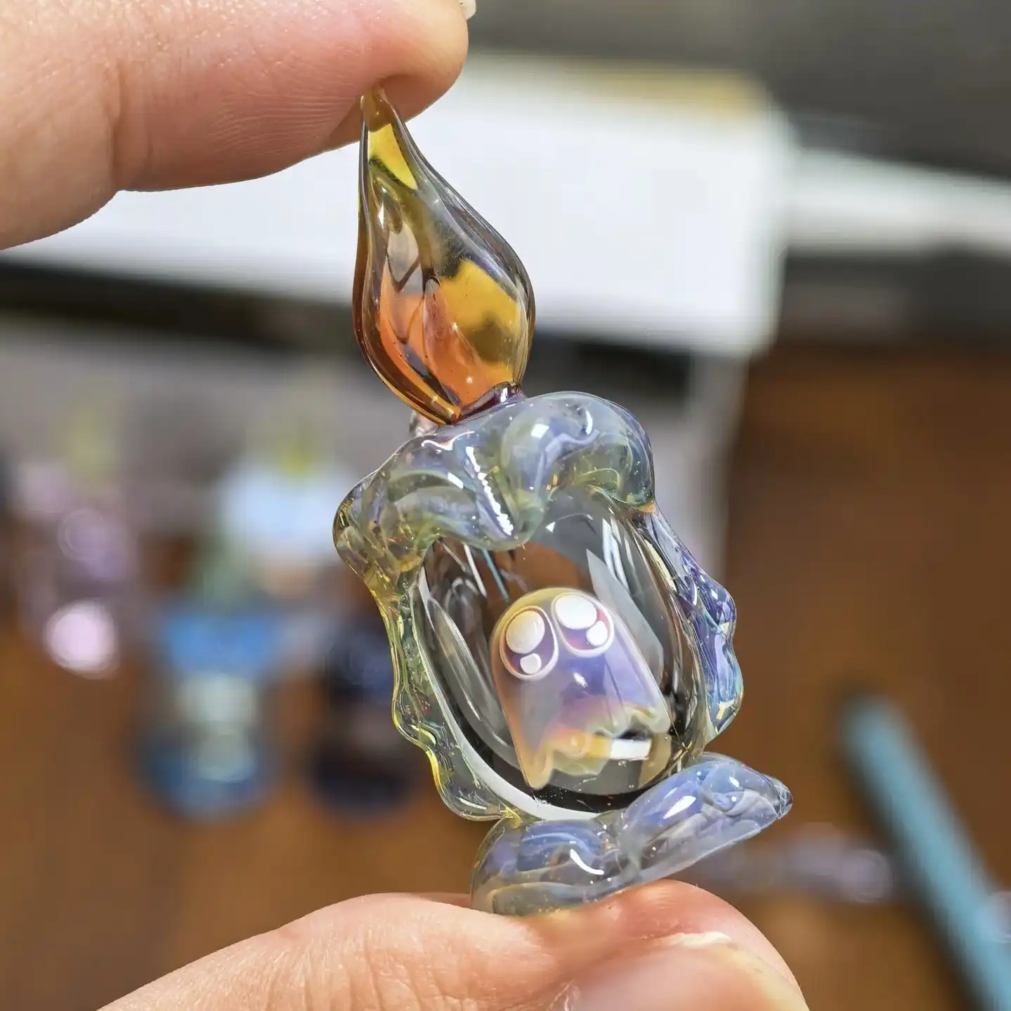Ghost in a Candle Glass Figurine 👻🕯️ – Handmade Halloween Decor