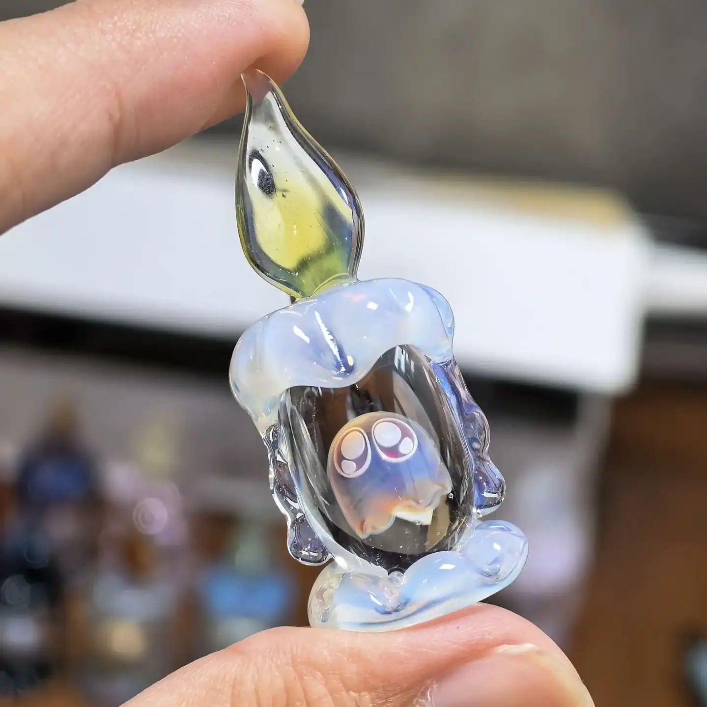 Ghost in a Candle Glass Figurine 👻🕯️ – Handmade Halloween Decor
