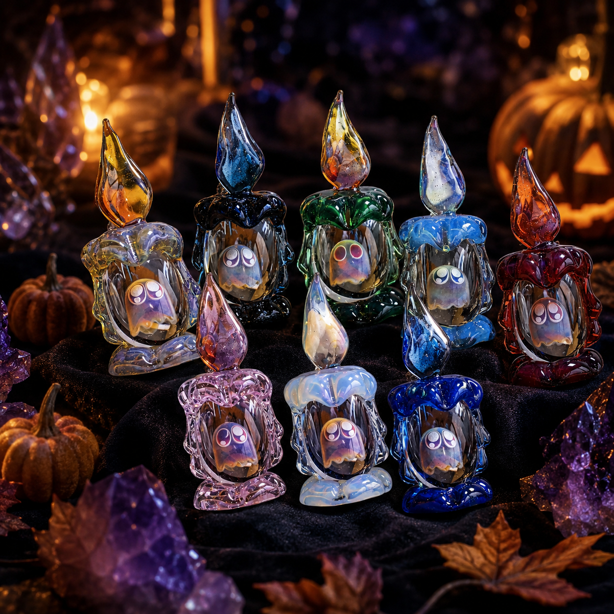 Eight colors of ghost candle glass Halloween figurines