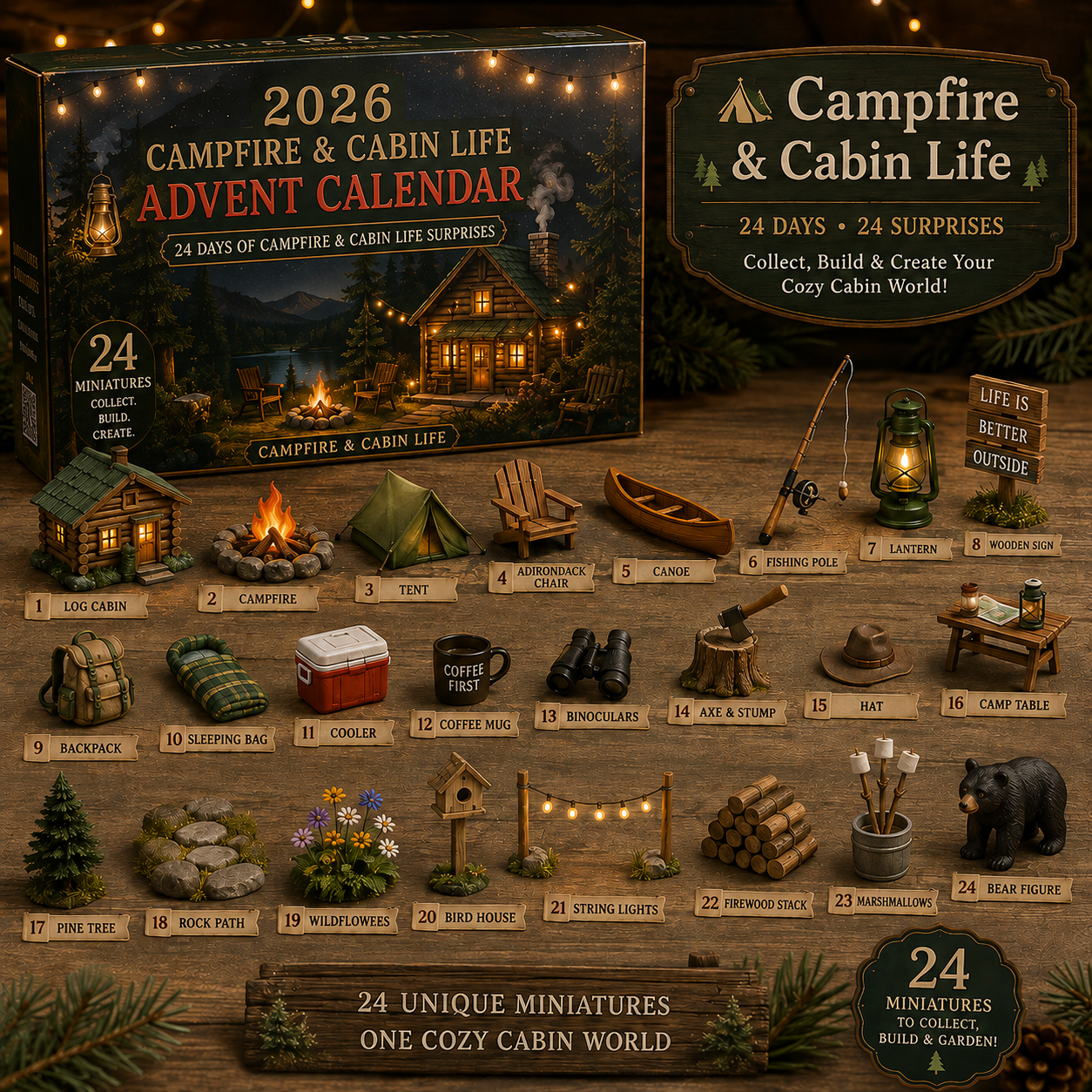 2026 Cozy Cabin Advent Calendar 🏕️🔥 – 24 Days of Campfire Surprises