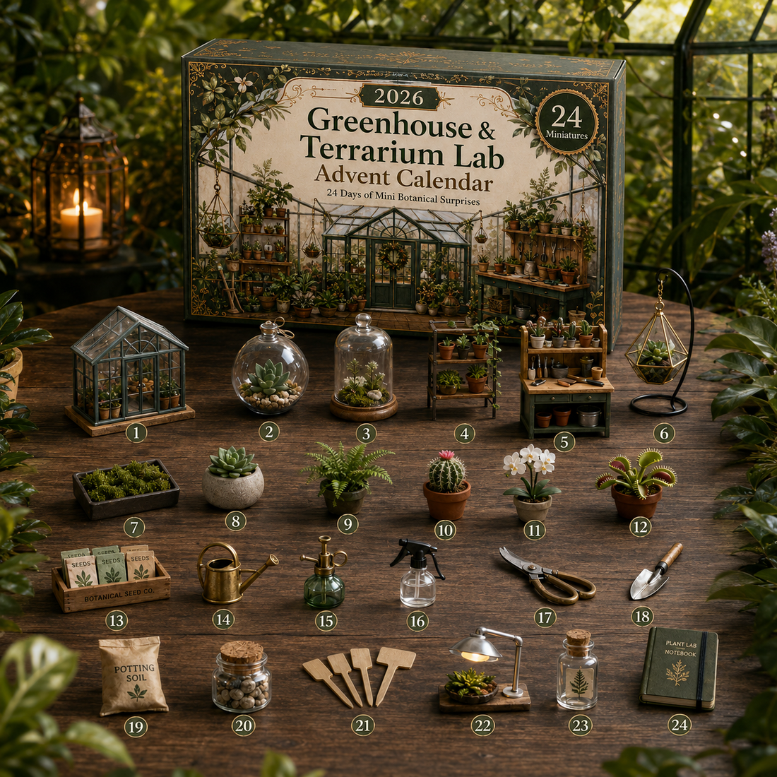24 miniature botanical discoveries Greenhouse Advent Calendar