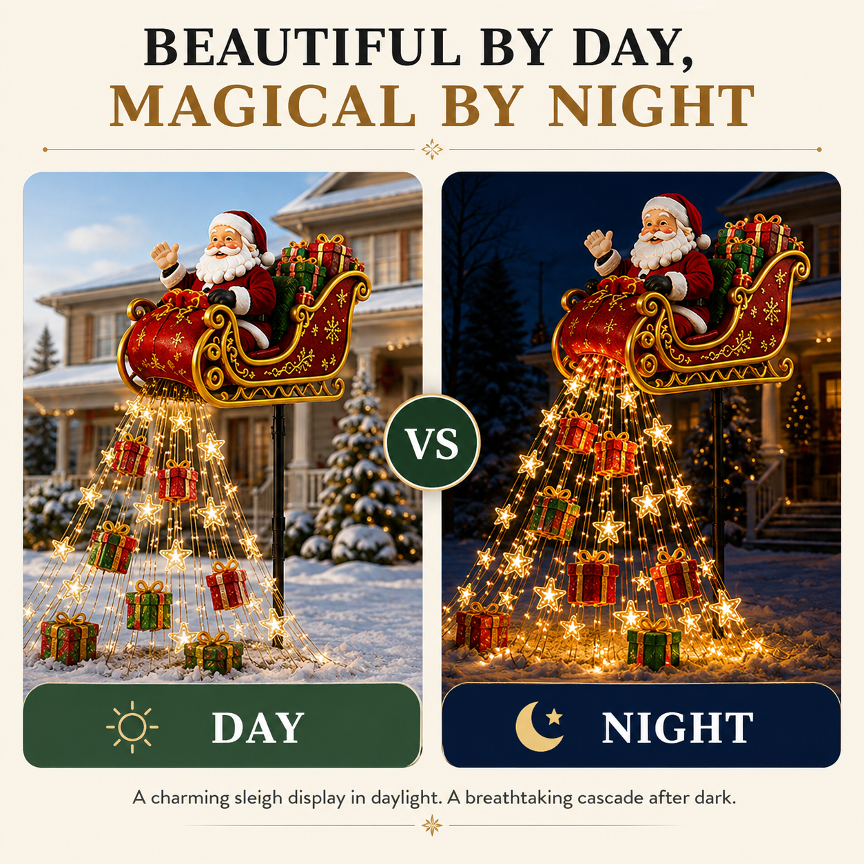 🎅✨ 2026 New Santa’s Flying Sleigh Gift Cascade – Solar Christmas Garden Light