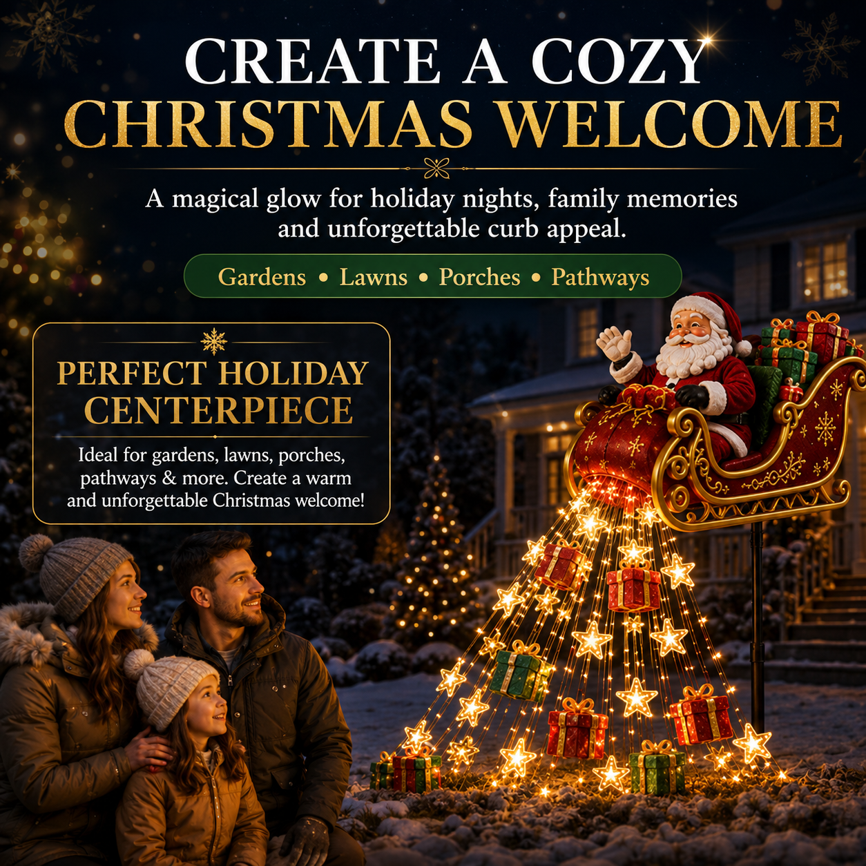 🎅✨ 2026 New Santa’s Flying Sleigh Gift Cascade – Solar Christmas Garden Light