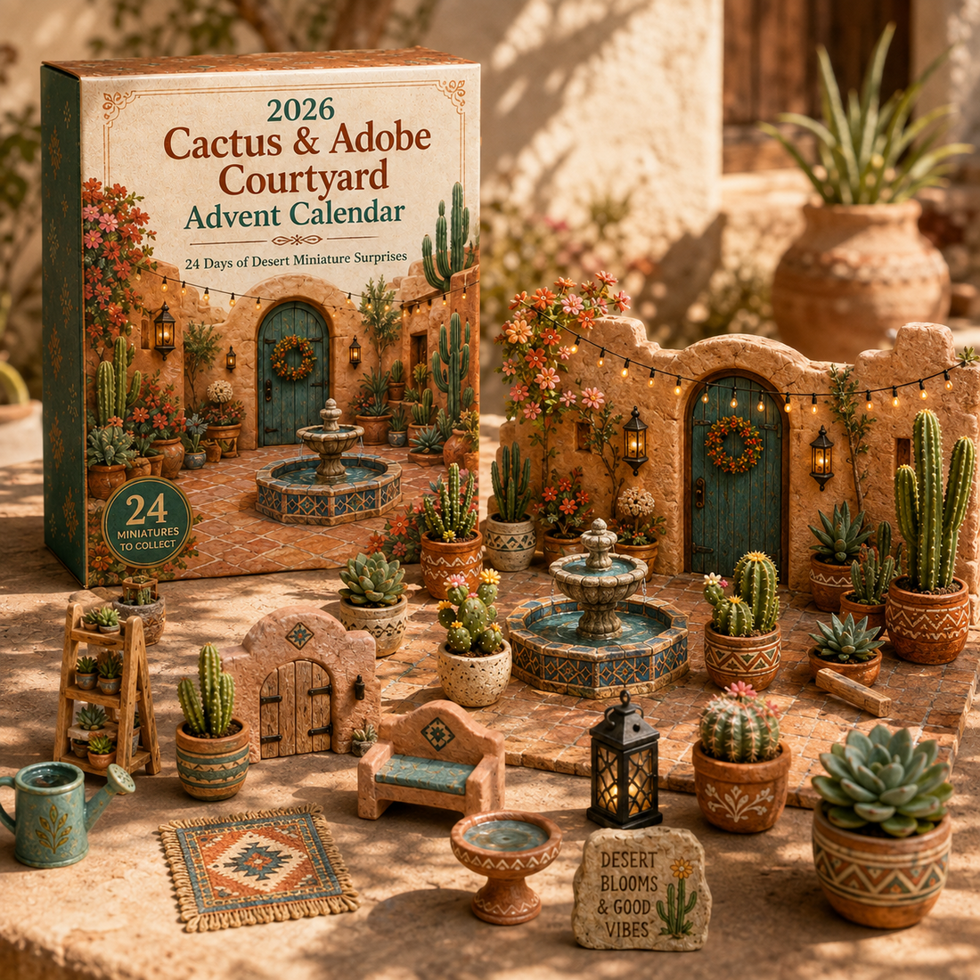 Completed miniature Southwestern courtyard collection
