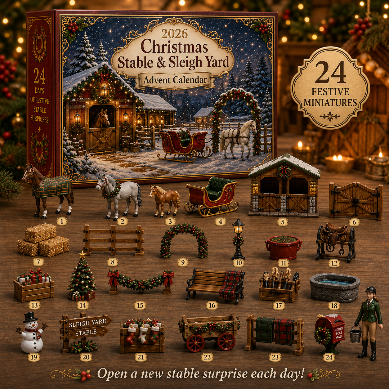 2026 Christmas Stable Advent Calendar 🎄🐴 – 24 Days of Santa's Sleigh Surprises
