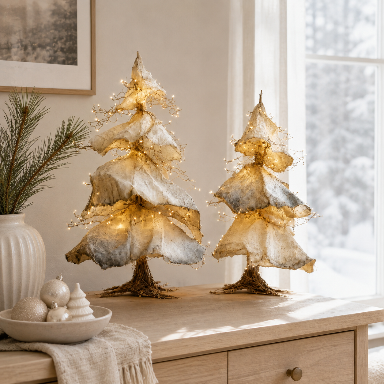 Windswept Winter Trees – Lighted Sculptural Tree Set