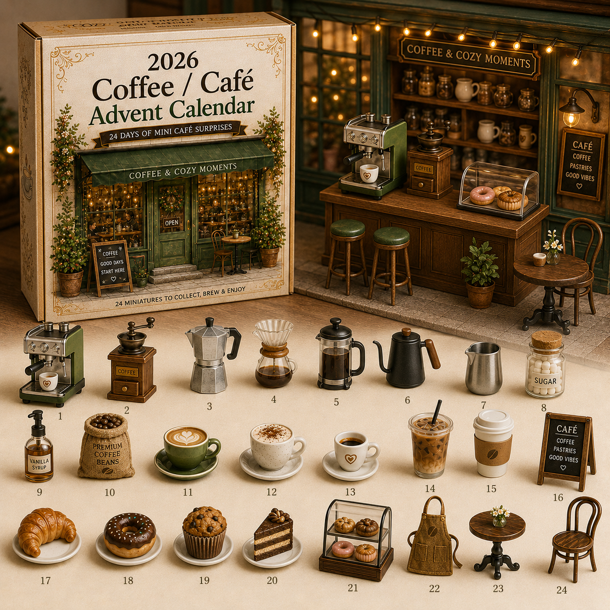 2026 Cozy Café Advent Calendar ☕🎄 – 24 Days of Miniature Coffee Shop Surprises